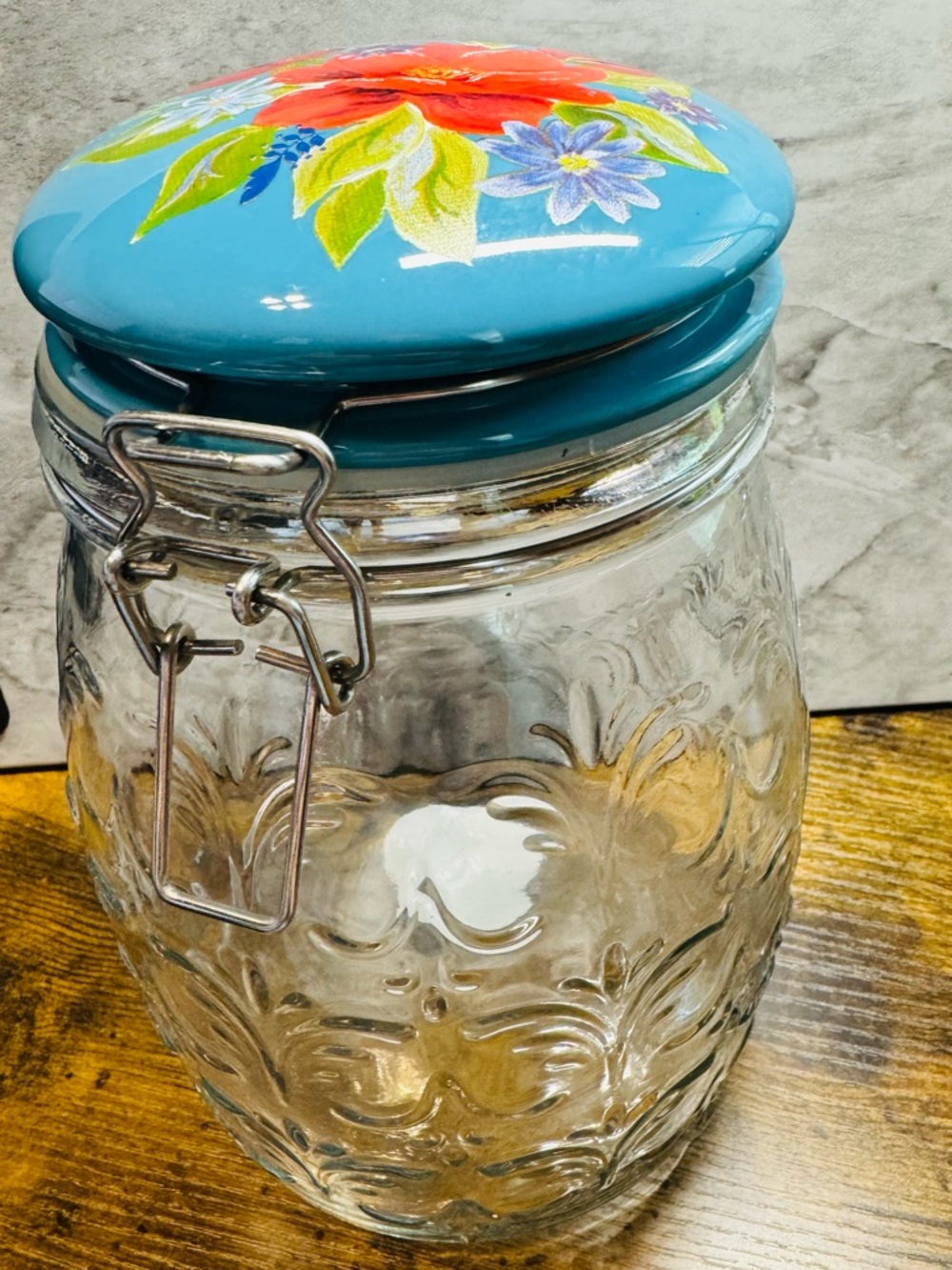 Pioneer Woman Spring Bouquet 106 oz Glass Canister Jar w Ceramic Lid Floral - Picture 2 of 8